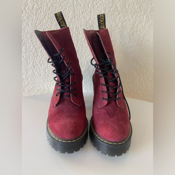 Dr. Martens Kendra Women’s Suede Red Wine Heeled Combat Boot Lace Up - Picture 3 of 8